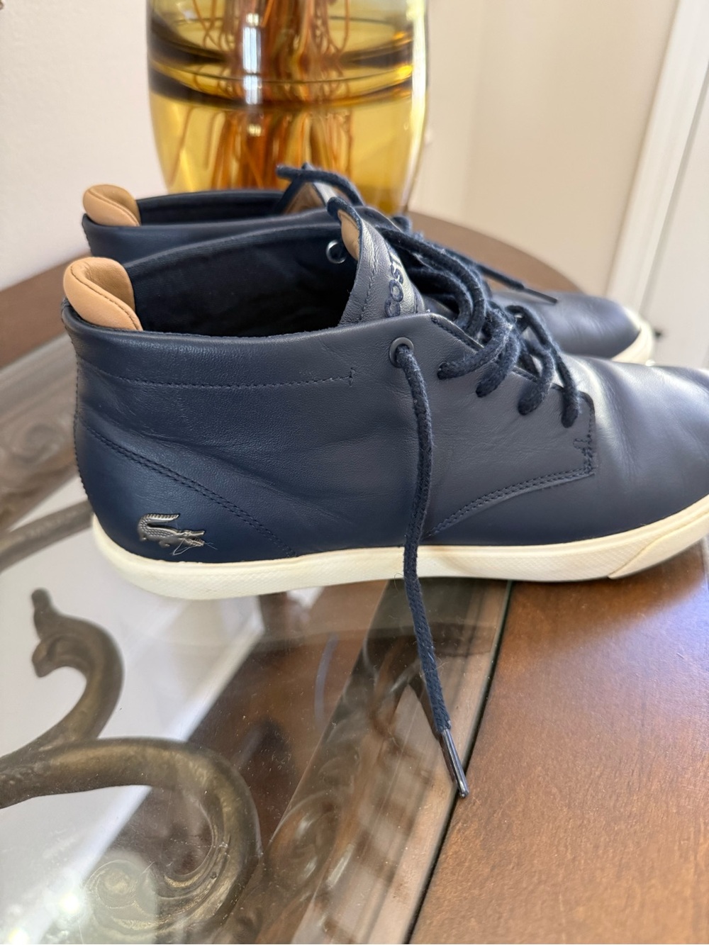 Lacoste Men's Navy Leather Chukka Boots with Tan Accents
